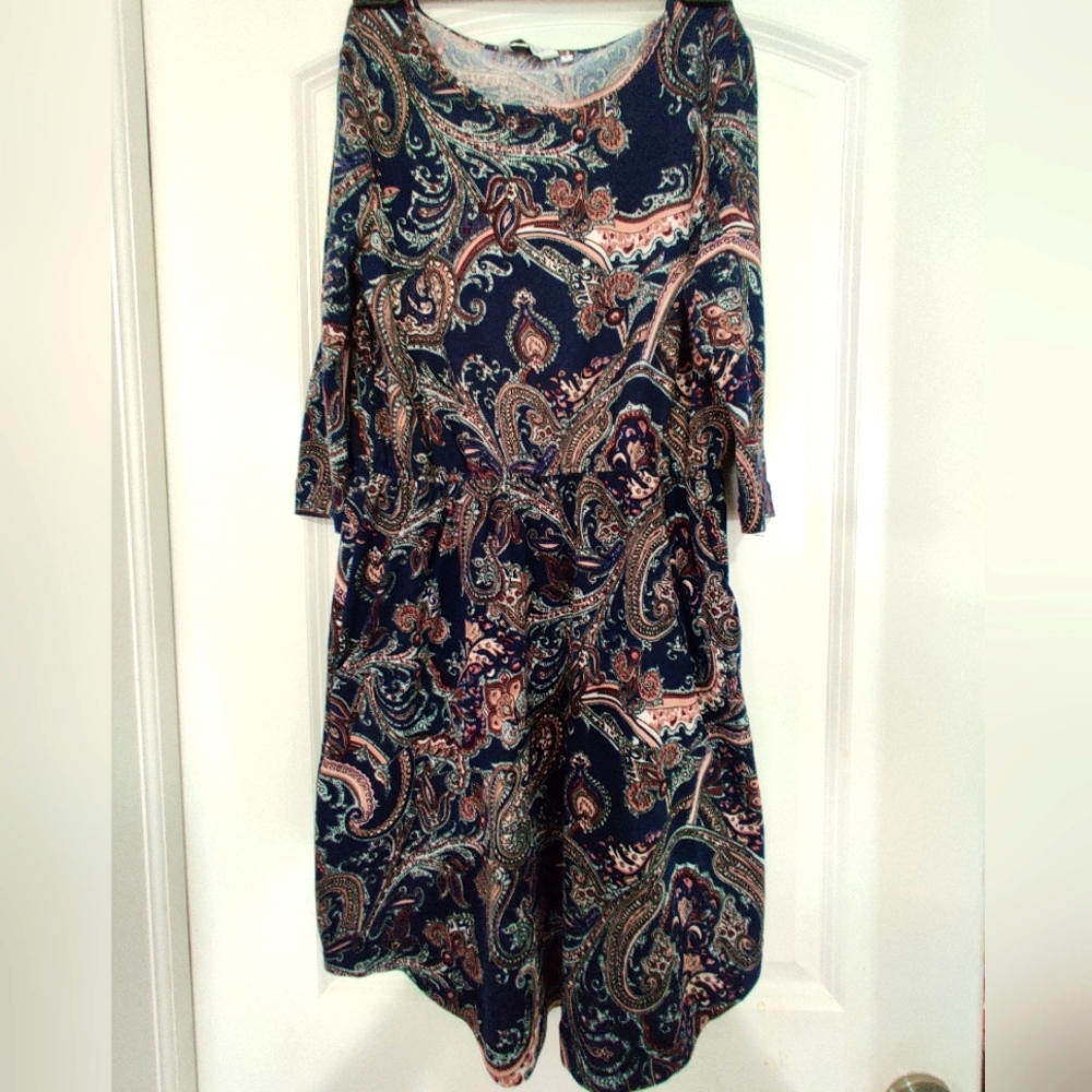 Women's Fall Dress, 3/4 Sleeves, Pockets Size Large